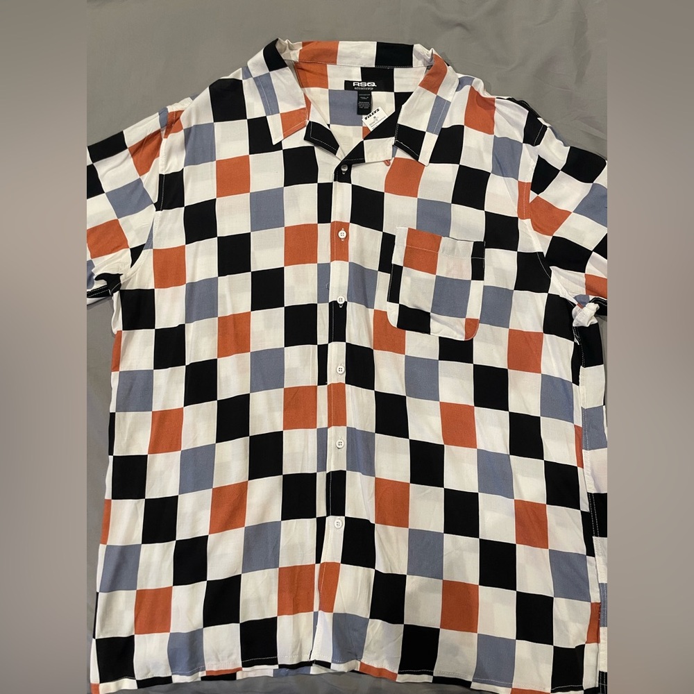 RSQ Black and Orange Casual Button Down Shirt with Geometric Pattern